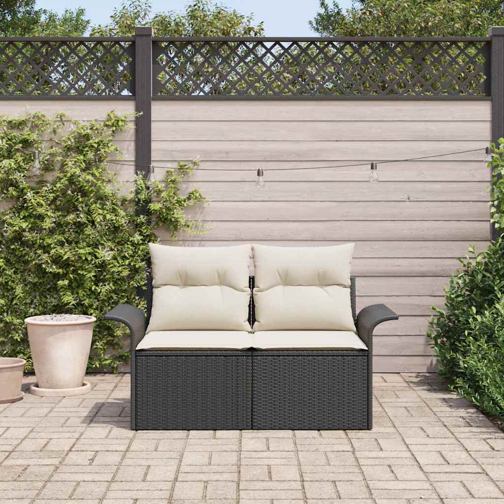 Gartensofa mit Kissen Schwarz 141 x 62 x 69cm Poly-Rattan